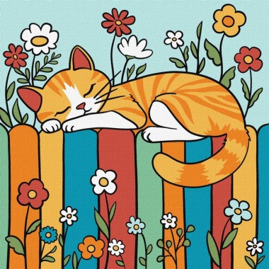 Картина по номерам "Котик на заборе" ©art_selena_ua KHO1232, 25х25 см