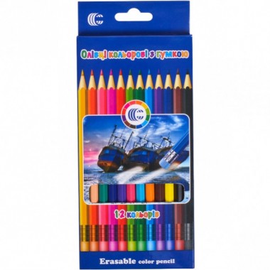 Детские эластичные карандаши для рисования с резинкой CR-777L 12 цветов