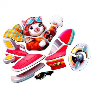 Деревянный контурный пазл "Котик пилот" (ПСД281) PSD281 Деревянный контурный пазл "Котик пилот" (ПСД281) PSD281