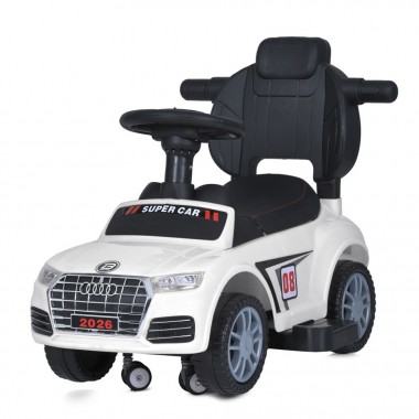 Дитяча каталка-толокар M 5045L-1 білий, з батьківською ручкою