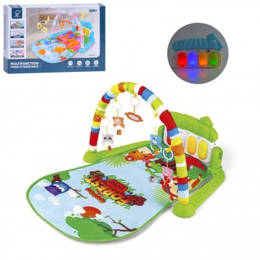Детский развивающий коврик 973, 72х47 см, дуга, подвески 5 штук, погремушка