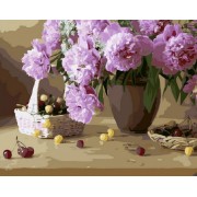 Картина по номерам Rainbow Art Розовые пионы и вишни GX3997-RA