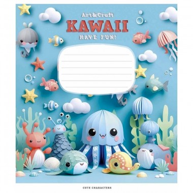 Тетрадь ученическая Kawaii 012-3398C-2 в косую линию, 12 листов