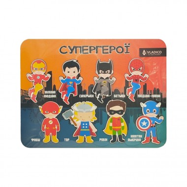 Деревянный пазл-вкладыш Супер герои 3240-05-003, 34х25 см, 8 элементов Деревянный пазл-вкладыш Супер герои 3240-05-003, 34х25 см, 8 элементов