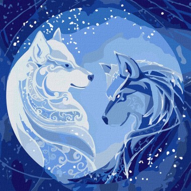 Картина по номерам Созвездие волков с красками металлик Идейка KHO4270 50х50 см