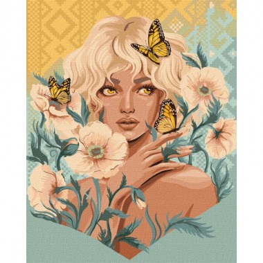 Картина по номерам Девушка с бабочками KHO2542 40х50 см Идейка