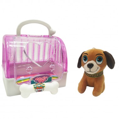 Собачка плюшевая в переноске Bambi DR5016, 12 см (Фиолетовый)