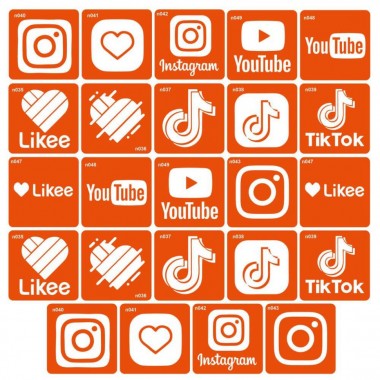 Набор трафаретов для био-тату Социальные сервисы social_24-1, 24 шт 6 х 6 см