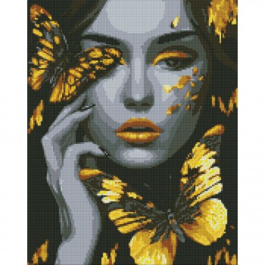 Алмазная мозаика "Девушка с золотыми бабочками" AMO7723 40х50 см