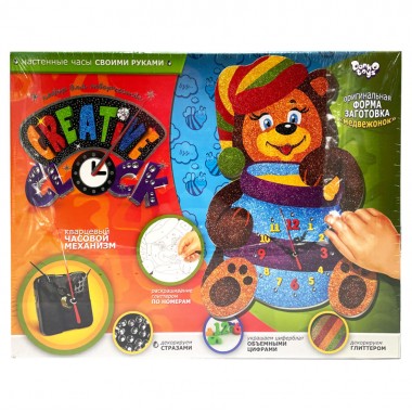 Набор для творчества Creative clock: Медведь СС-01-05 глиттер, часовой механизм