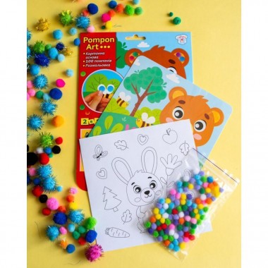 Набор для творчества Медведь Pompon Art 10100692, 100 помпонов и раскраска