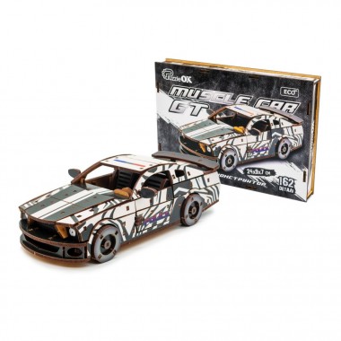 Деревянный 3D конструктор Muscle car GT Puz-00639, 162 детали, белый