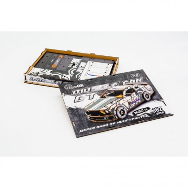 Деревянный 3D конструктор Muscle car GT Puz-00639, 162 детали, белый
