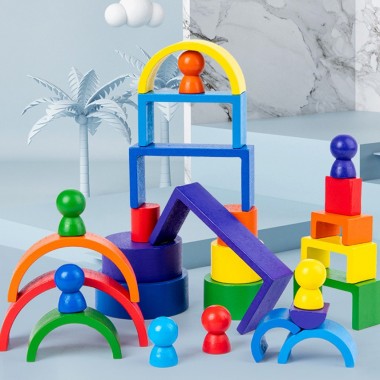 Деревянная игрушка "Радуга-балансир" C15025, 27 разноцветных фигур
