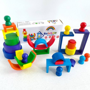Деревянная игрушка "Радуга-балансир" C15025, 27 разноцветных фигур