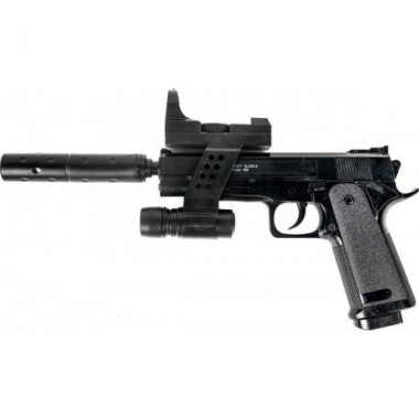 Игрушечный пистолет Beretta 92 с глушителем и лазарным прицелом Galaxy G053A Пластиковый