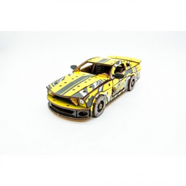 Деревянный 3D конструктор Muscle car GT Puz-00638, 162 детали, желтый
