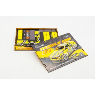 Деревянный 3D конструктор Muscle car GT Puz-00638, 162 детали, желтый