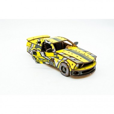 Деревянный 3D конструктор Muscle car GT Puz-00638, 162 детали, желтый