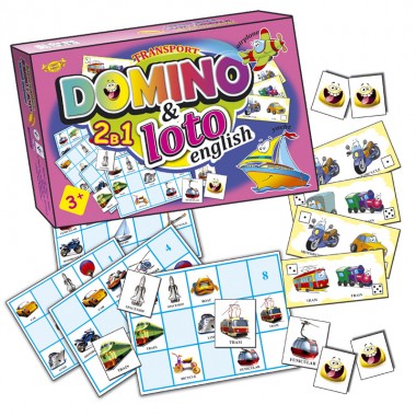 Детская развивающая настольная игра Домино+Лото. Транспорт MKC0220 на англ. языке