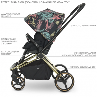 Коляска детская универсальная 2в1 EL CAMINO ME 1091-G PERSONA Black Pink Palm