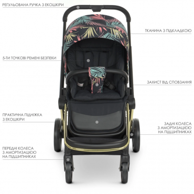 Коляска детская универсальная 2в1 EL CAMINO ME 1091-G PERSONA Black Pink Palm