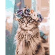 Картина по номерам. Rainbow Art Кошка в веночке GX39622-RA