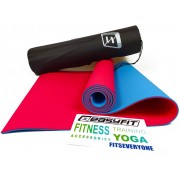 Коврик для йоги и фитнеса EasyFit TPE+TC 6 мм двухслойный + Чехол красный с голубым