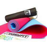 Коврик для йоги и фитнеса EasyFit TPE+TC 6 мм двухслойный + Чехол красный с голубым