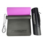 Коврик для йоги и фитнеса EasyFit TPE+TC 6 мм двухслойный + Чехол черный с фиолетовым