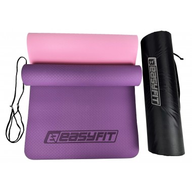 Килимок для йоги та фітнеса EasyFit TPE+TC 6мм двошаровий + Чохол фіолетовий з рожевим