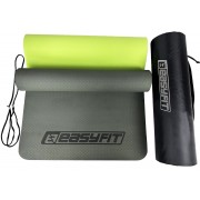 Коврик для йоги и фитнеса EasyFit TPE+TC 6 мм двухслойный + Чехол черный с зеленым