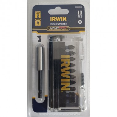 Биты IMPACT PRO 1/4"/25мм, комплект 10шт: PZ1х2 / PZ2х5 / PZ3х2 + держатель, IRWIN