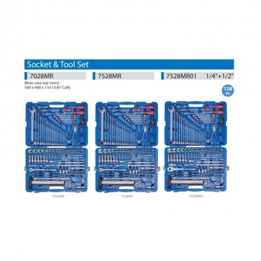 Набор инструментов универсальный 128 ед. 1/4+1/2 6-ти гранные с обычными трещотками Набор инструментов универсальный 128 ед. 1/4+1/2 6-ти гранные с обычными трещотками