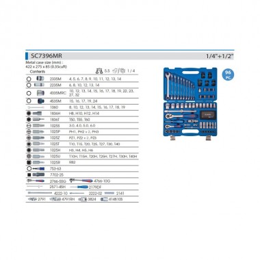 Набор инструментов универсальный 96 ед. 1/4+1/2 6-ти гранные с битами и ударными головками Набор инструментов универсальный 96 ед. 1/4+1/2 6-ти гранные с битами и ударными головками