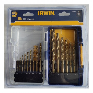 Набор свёрл HSS PRO TITANIUM 15шт. :1.5/2/2.5/3/3.5/4/4.5/5/5.5/6/6.5/7/8/9/10мм, IRWIN Набор свёрл HSS PRO TITANIUM 15шт. :1.5/2/2.5/3/3.5/4/4.5/5/5.5/6/6.5/7/8/9/10мм, IRWIN