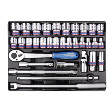 Набор торцевых головок 1/2" с принадлежностями, ложемент, 33 предмета Набор торцевых головок 1/2" с принадлежностями, ложемент, 33 предмета
