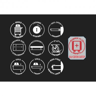 Тумба  инструментальная 7 полочная (каждая полка с фиксатором) с бампером