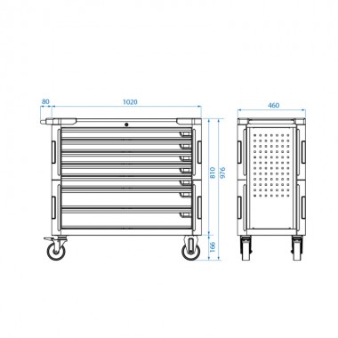 Тумба инструментальная 7 полочная с бампером экстра большая 1020 x 460 x 976