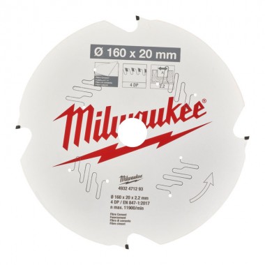 Диск пиляльний по фіброцементу PFTE MILWAUKEE, діаметр 190х30х1,8мм, 4 зуб.