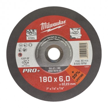 Диск зачисний по металу MILWAUKEE, SG 27/180х6 PRO+, O180мм