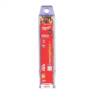 Свердло по металу Milwaukee RedHEX HSS-G TiN 10,0 мм (5 шт)