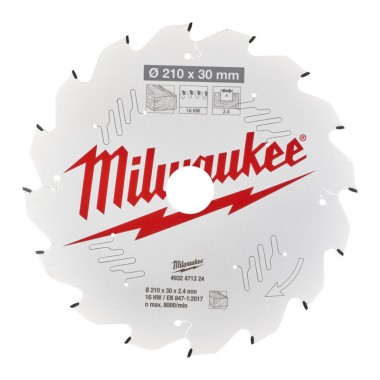 Диск пильный по дереву PFTE THIN KERF MILWAUKEE, Ø210x30x2,4мм, 16зуб.
