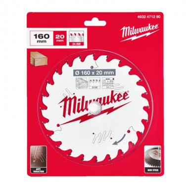 Диск пильный по дереву PFTE MILWAUKEE, Ø160х20х2,2мм, 24 зуб. Диск пильный по дереву PFTE MILWAUKEE, Ø160х20х2,2мм, 24 зуб.
