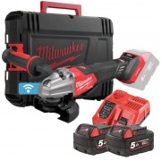 Шліфмашина кутова акумуляторна MILWAUKEE, M18 FSAGSVO125X-502X, діаметр 125мм (+зар.пр., 2ак.Х5Аг, HD кейс)