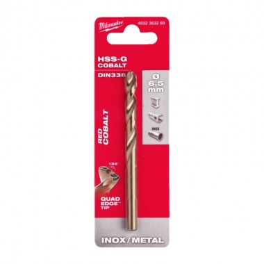 Сверло по металлу HSS-Co MILWAUKEE, DIN338, Ø6,5х101х63мм