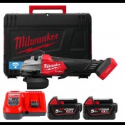 Шліфмашина кутова акумуляторна MILWAUKEE, M18 FSAGSVO125X-502X, діаметр 125мм (+зар.пр., 2ак.Х5Аг, HD кейс)