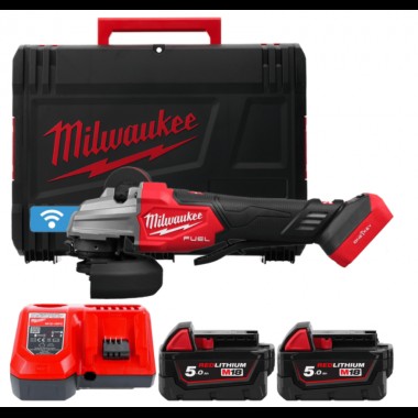 Шліфмашина кутова акумуляторна MILWAUKEE, M18 FSAGSVO125X-502X, діаметр 125мм (+зар.пр., 2ак.Х5Аг, HD кейс) Шліфмашина кутова акумуляторна MILWAUKEE, M18 FSAGSVO125X-502X, діаметр 125мм (+зар.пр., 2ак.Х5Аг, HD кейс)