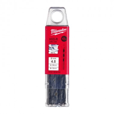 Свердло по металу HSS-R MILWAUKEE DIN338, діаметр 4,8мм, (10шт)