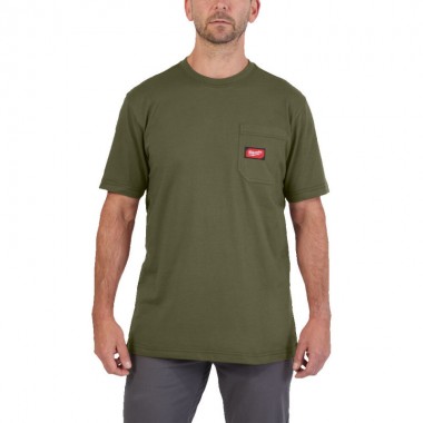 Футболка MILWAUKEE WTSSGN-XL, з карманом та коротким рукавом, зелена, (розмір XL)